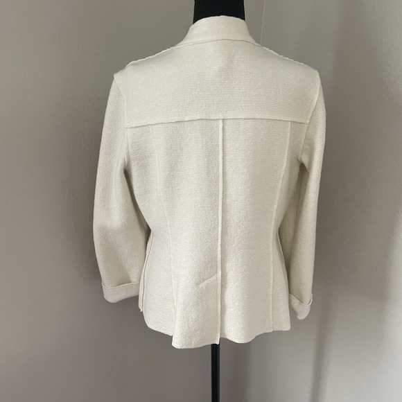 CHICOS Sz 1 (M-8/10) Ivory Military Jacket Boiled Wool Luxury Preppy Old Money - Picture 10 of 14